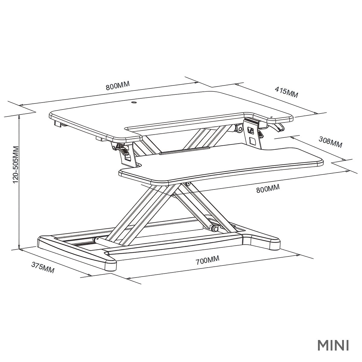 Elevate Standing Desk Converter Mini Dimensions